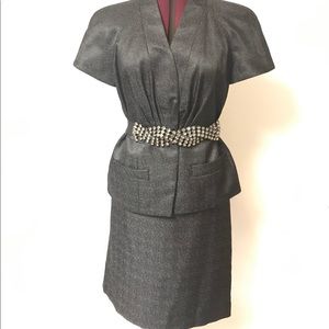 Anne Klein Two Piece Short Sleeve Metallic Blend Skirt Suit